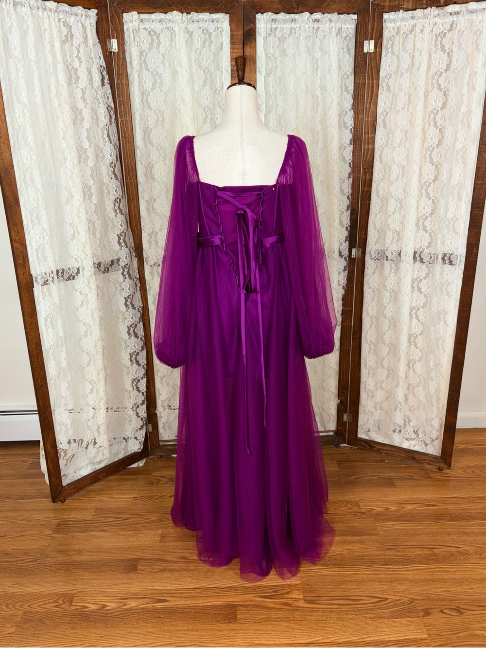 Gorgeous Purple Mesh Corset Gown - Picture 4 of 6